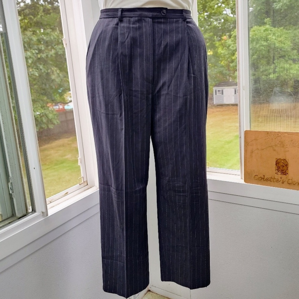 ❤️ STYLE & CO Petite Black & White Pinstripe Wide Leg Crop Pants Size 14